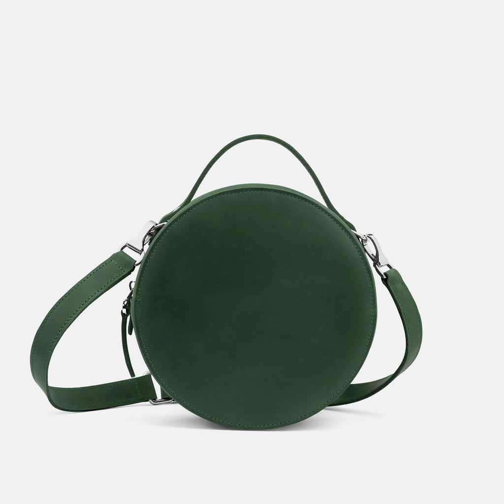 Structured Crazy Horse Leather Round Multi-Wear Shoulder Crossbody Bag