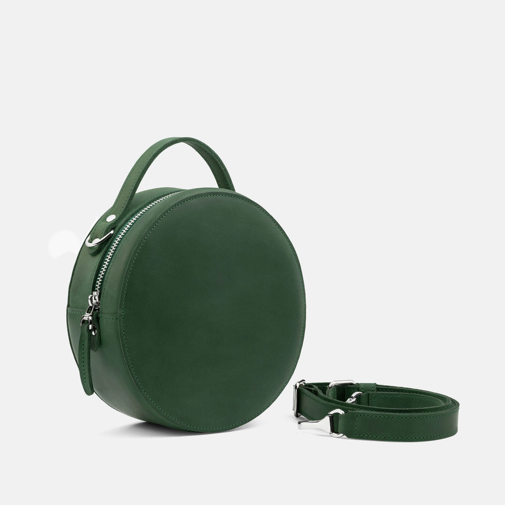 Structured Crazy Horse Leather Round Multi-Wear Shoulder Crossbody Bag