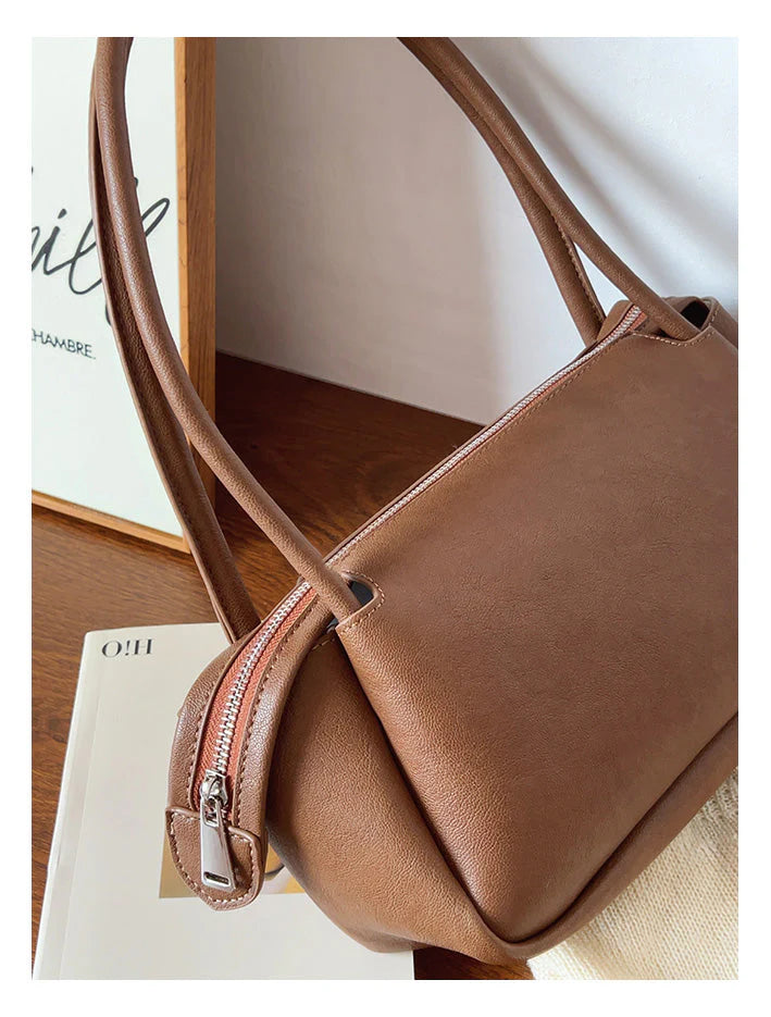 Retro Soft Synthetic Leather Zip Hobo Shoulder Handbag