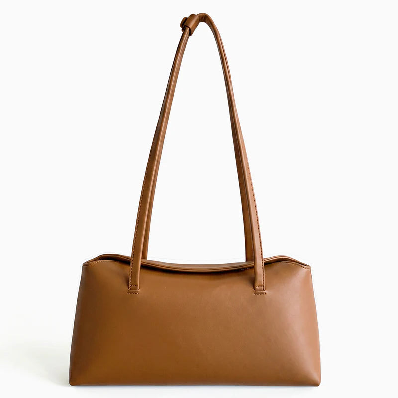 Minimal Elongated Faux Leather Structured Shoulder Bag