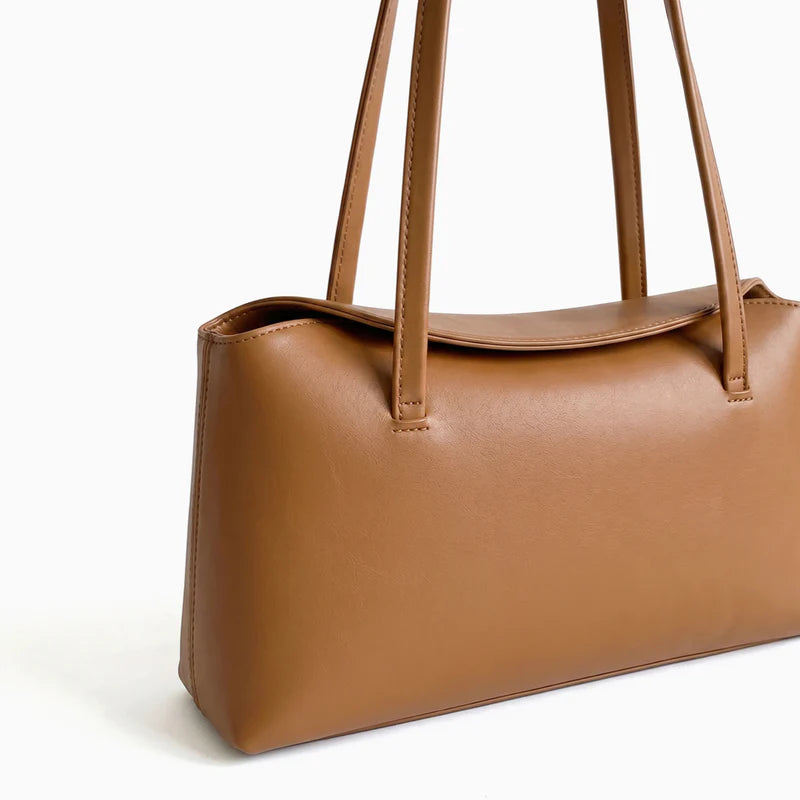 Minimal Elongated Faux Leather Structured Shoulder Bag