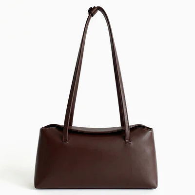 Minimal Elongated Faux Leather Structured Shoulder Bag