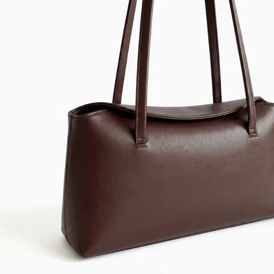 Minimal Elongated Faux Leather Structured Shoulder Bag
