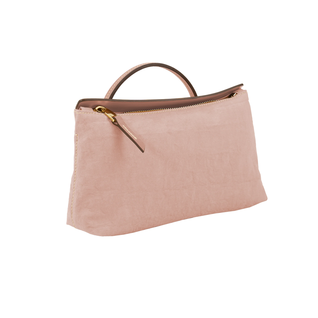 Lightweight Nylon Vachetta Leather Trim Mini Zipper Pochette Handbag