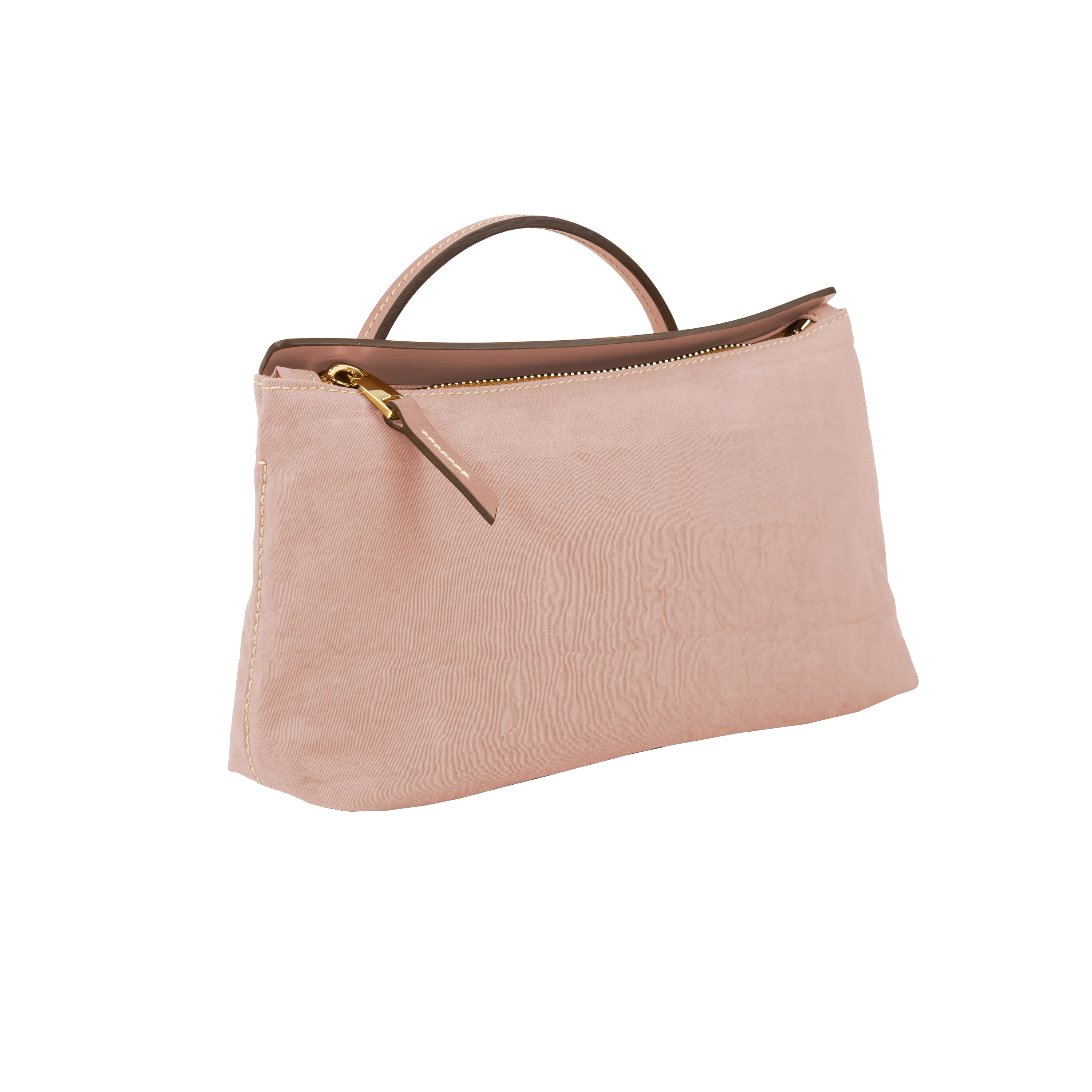 Lightweight Nylon Vachetta Leather Trim Mini Zipper Pochette Handbag